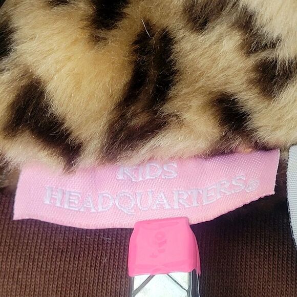 Kids HQ Faux Fur Bomber Jacket Leopard Print Knit Waist Cuffs Full Zip 4 - Picture 6 of 8